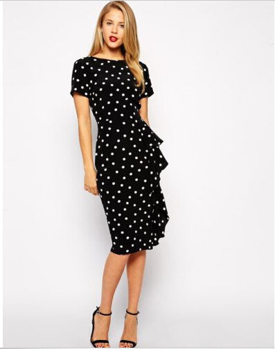 Blossomora Solid Polka Dots Oversuze Pencil Dress Casual O Neck Short Sleeve Midi Vestidos Elegant Summer Dresses for Women 2022