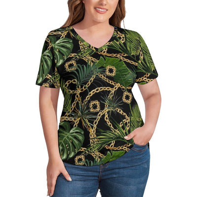 Retro Baroque Print T Shirts Flourish Damask Casual V Neck T-Shirt Short-Sleeve Harajuku Plus Size Tee Shirt Summer Tops Gift