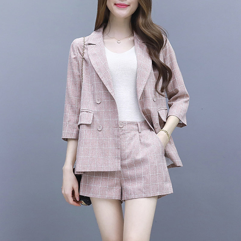 2022 High Quality Summer 2 piece set women Plaid Blazers+Shorts Jackets + Shorts Suits 2 piece outfits for women tracksuits