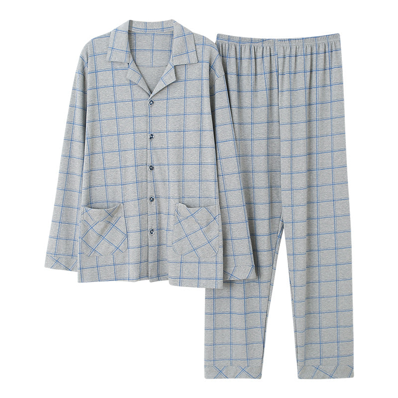 Men Pajamas Sets Full Pure Cotton Pyjamas Sleepwear Nightwear Underwear Long Sleeve Printed Plaid Casual Spring Autumn Winter