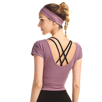 2021 Spring Summer New Yoga Clothes Women's Beautiful Back Running Fitness Clothes Running Sports Short-sleeved Tops Yoga Shirts