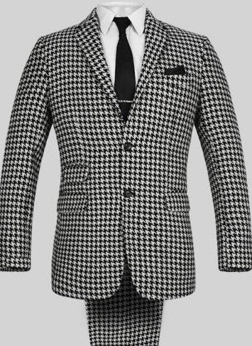 Mens Suits Custom Made Houndstooth Casual Men Suit Slim Fit Wedding Groom Groomsman Blazer Suits For Men 2 pieces (Jacket+Pants)