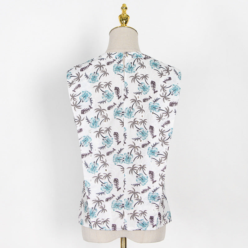 New Flower Print Sleeveless Top And Printed Short Pants 3256