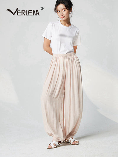 Verlena Cool Baggy Loose Wide Leg Pants Women Streetwear Copper Ammonia Plus Size High Elastic Waist Lantern Black Trousers 2021