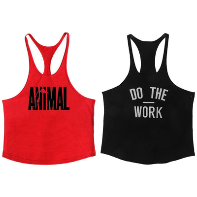 Muscleguys 2 Pcs Gyms Clothing Singlet Y Back Gym Tank Top Men Fitness Stringer Vest ,Black & Red