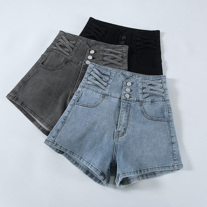 FINEWORDS Summer Vintage High Waist 3 Button Jeans Shorts Women Casual Korean Slim Denim Shorts Streetwear Beach Sexy Mini Short