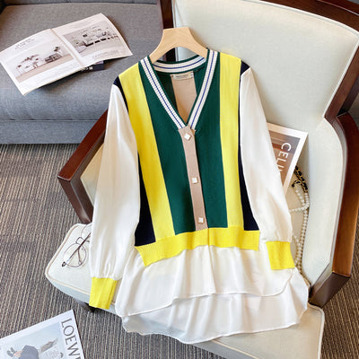 Women Long Sweater Cardigans Colorful Patchwork Sweater Coat 2022 Winter Korean Knitted Coat Oversized Warm Thick Cardigan