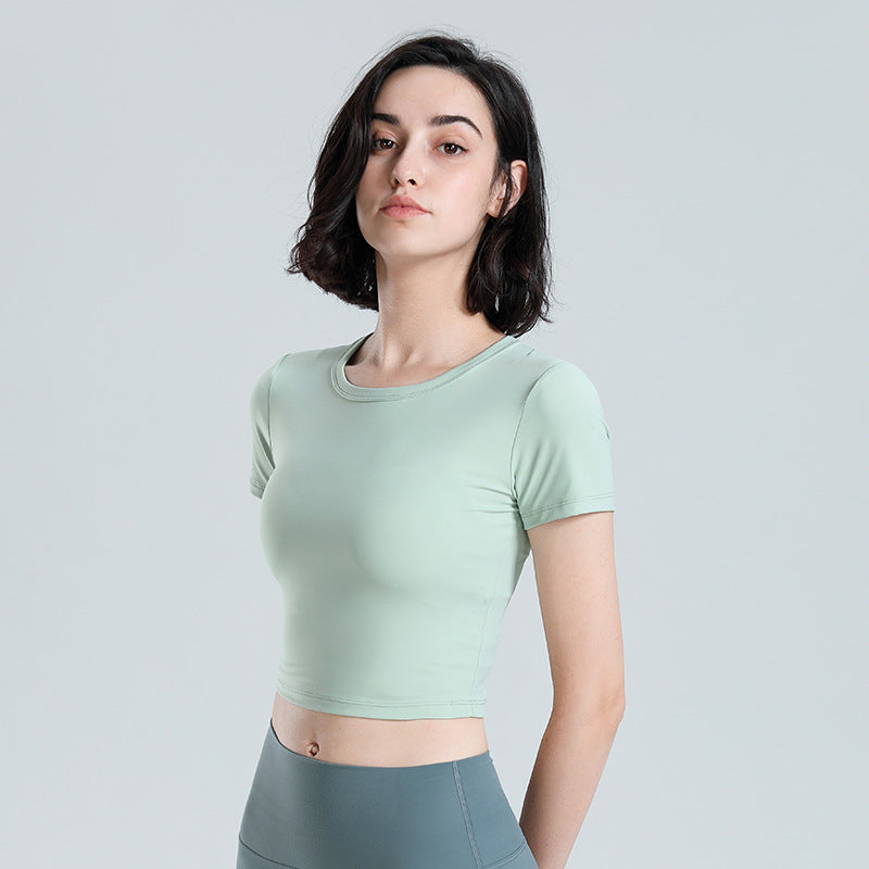 Yoga Tops Women,Slim Fit Round Neck Sports Shirts, Quick Dry Elastic Yoga Shirts,Breathable Running Fitness Workout Top
