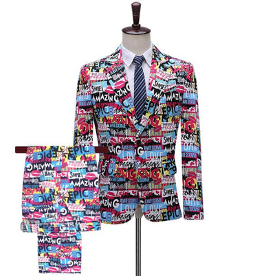 Blazer Men Groom Suit Set With Pants Wedding Dress Costume Singer Star Style Dance Stage Clothing Host Printing