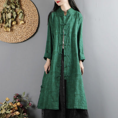 2021 Chinese Style Trench Coats Spring Mandarin Collar Long Jackets For Women Robe Vintage Femme Han Chinese Clothing FF2927