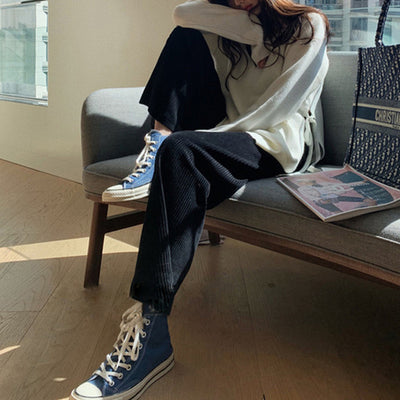 Casual Pants Women Corduroy Simple Loose Wide Leg Teenagers High Street Harajuku Winter Thicken All-match Trousers Teens Clothes