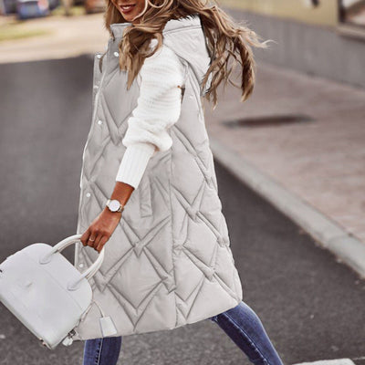 Women's Long Winter Coat Vest With Hooded Sleeveless Warm Down Coat With Pockets Quilted Vest Down Jacket Quilted Outdoor Jacket
