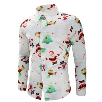 Fashion Shirts For Male Men Casual Snowflakes Santa Candy Printed Christmas Shirt Top Blouse Men's Clothing Chemise Homme Top