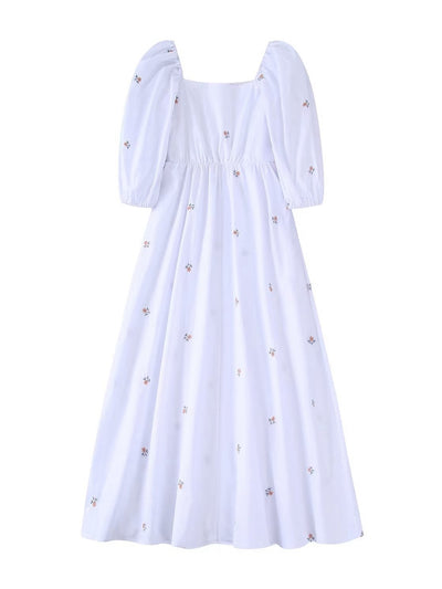 MOYATIIY Women 2022 Fashion Embroidery Midi Dress Vintage Puff Sleeves White Female Dresses Vestidos
