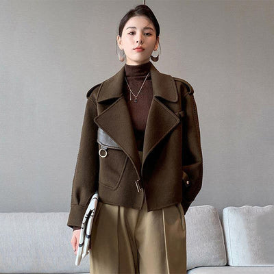 2021 Autumn High End Short Sided Woolen Overcoat Women Fashion Loose Leisure Motorcycle Wool Jackct