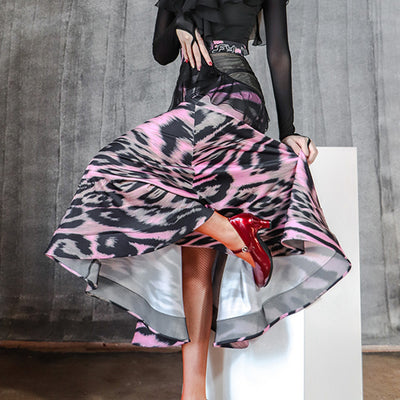 2021 New LP561 Latin Dance Dress Women Leopard Floral Long Skirt Ballroom Tango Chacha Belly Dancing Performamnce