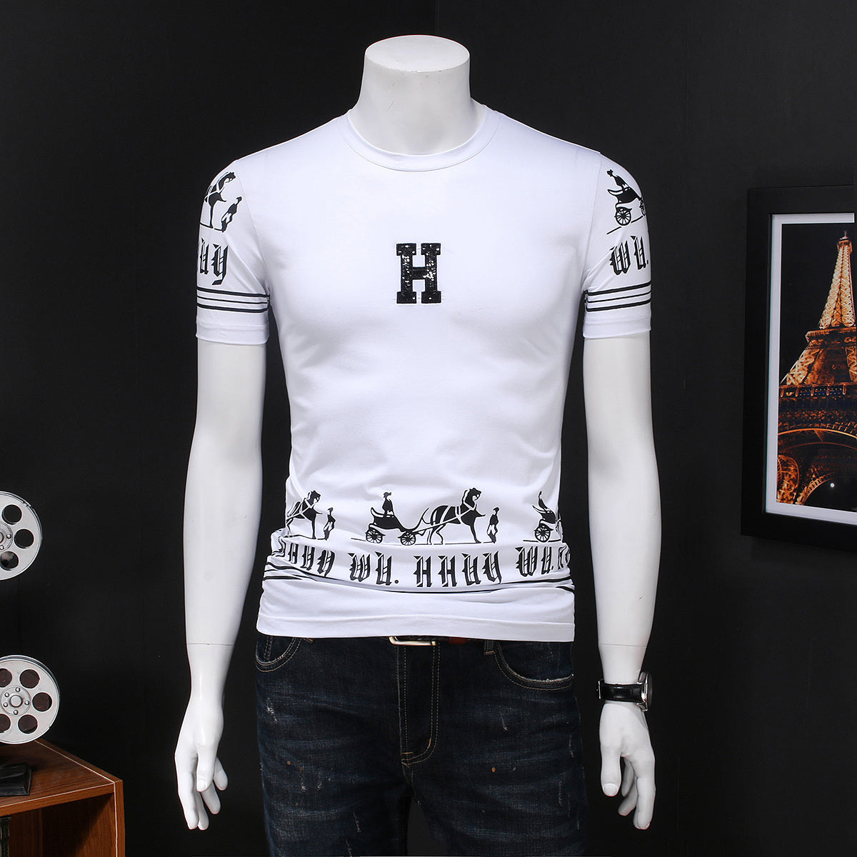 2021 Short Sleeve T-Shirt Camisetas Hombre Tshirt For Korean Summer T Men Slim Fit Print Casual Tee Shirt Homme