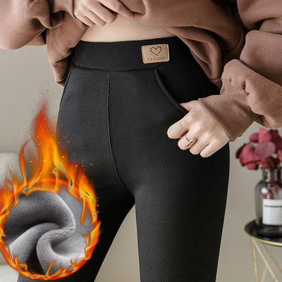 Winter Women&#39;s Warm Leggings High Waist Soft Pocket Leggings for Women Fleece Thick Pants Velvet Thermal Trousers H158