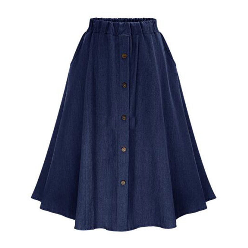 YOCALOR 2022 Preppy Style Women Denim Mid-Calf Skirts High Waist Faldas Larga Women Button Jean School Skirt Streetwear Autumn