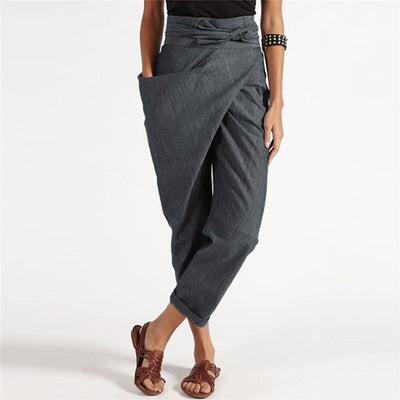 Ladies Autumn Trousers Irregular Wide Leg Pants Loose High Waist Lace Up Female Solid Color Casual Pants Streetwear