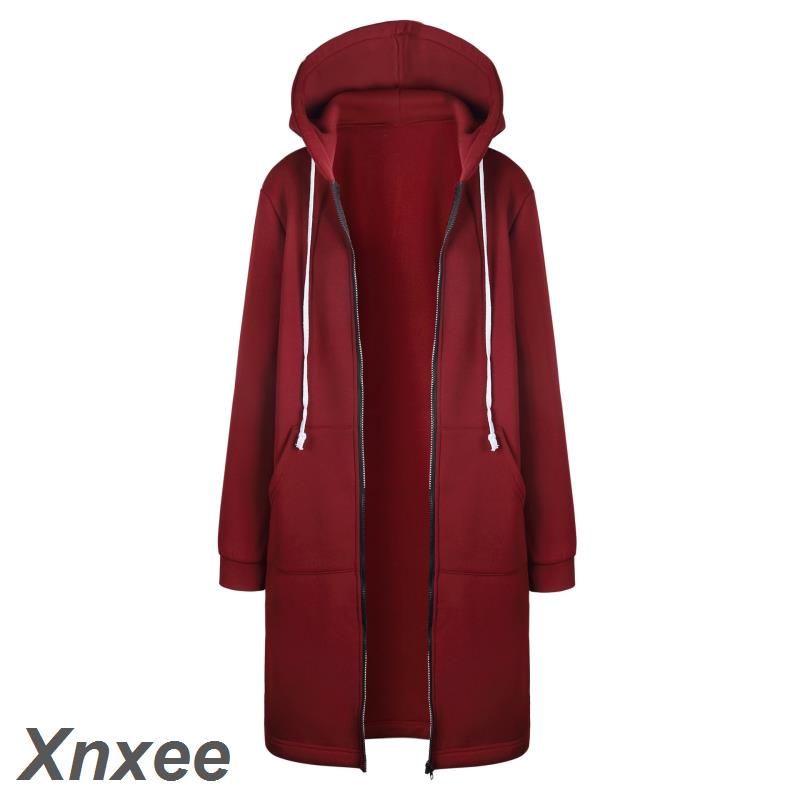Autumn Winter Coat Women 2021 Fashion Casual Long Zipper Hooded Jacket Hoodie Sweatshirt Vintage Xnxee Outwear Coat