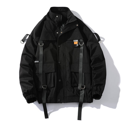 Men Streetwear Jacket Black Hip Hop 2022 Autumn Cargo Harajuku Hooded Outwear Men's Clothes oversize 5XL 6XL 7XL