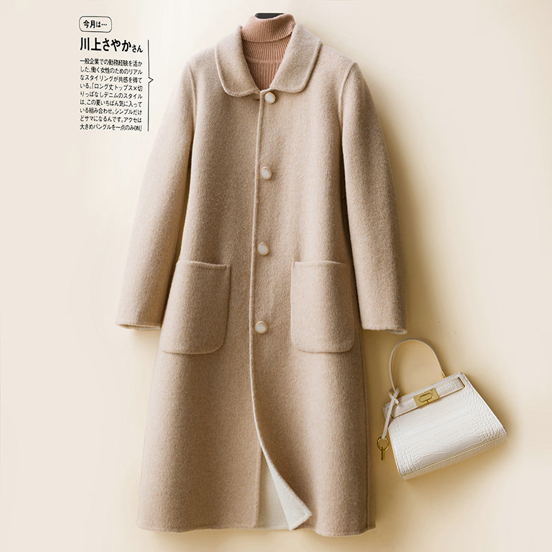Autumn and winter new double-sided cashmere coat women&#39;s doll collar age-reducing woolen coat medium and long section is thin