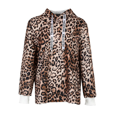2022 Spring Summer Cheetah Print Letter Strap Hooded Top Women's Clothing New Leopard Print Casual Pocket Hoodie Sweatshirt