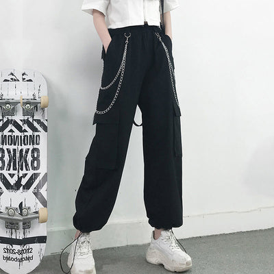 Women Elastic Waist Loose Streetwear Cargo Pants Female Fashion Ankle-length Jogging Trousers Ladies Plus Szie Casual Pant