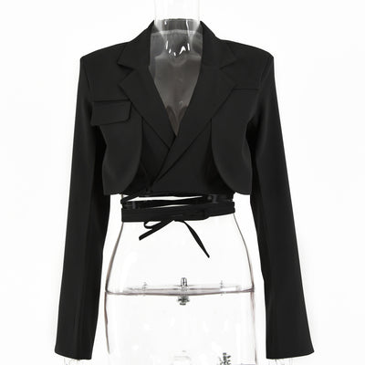 Irregular Elegant Blazer for Women Notched Long Sleeves Lace Up Bowknot Blazers Female Spring Fashion New Coat