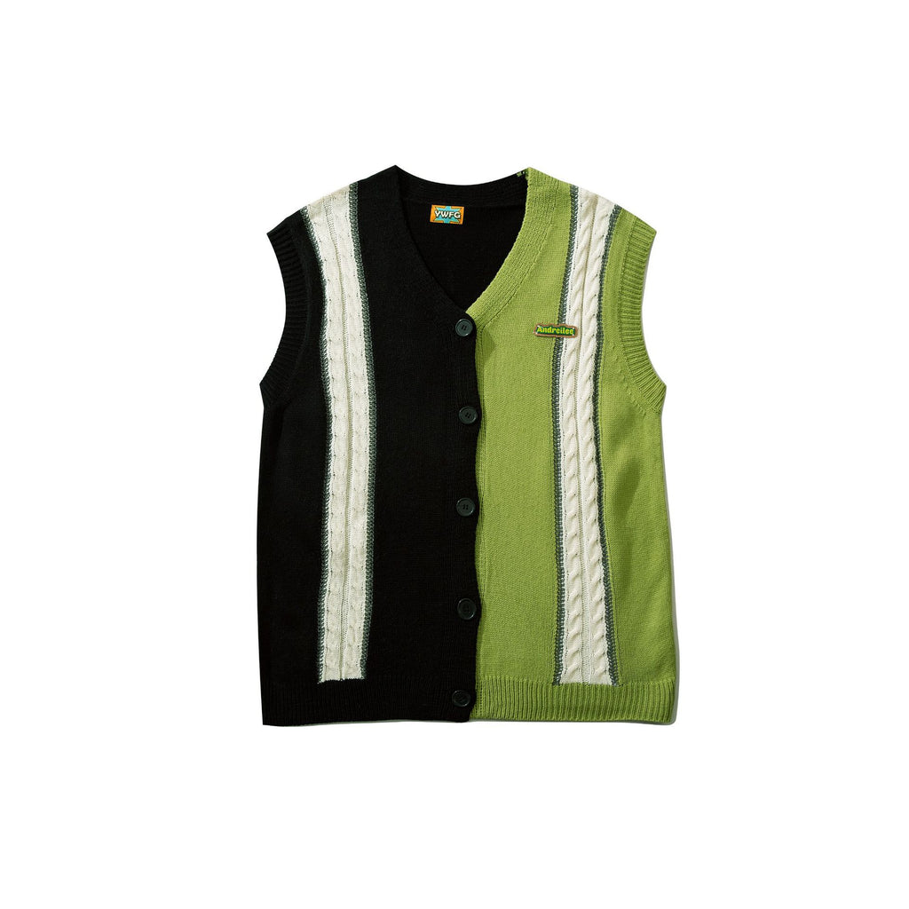 Japanese V-Neck Sweater Vest Colorblock Vintage Letter Love Pullovers Causal Loose Knitted Sweaters Couple Unisex Jumper Autumn