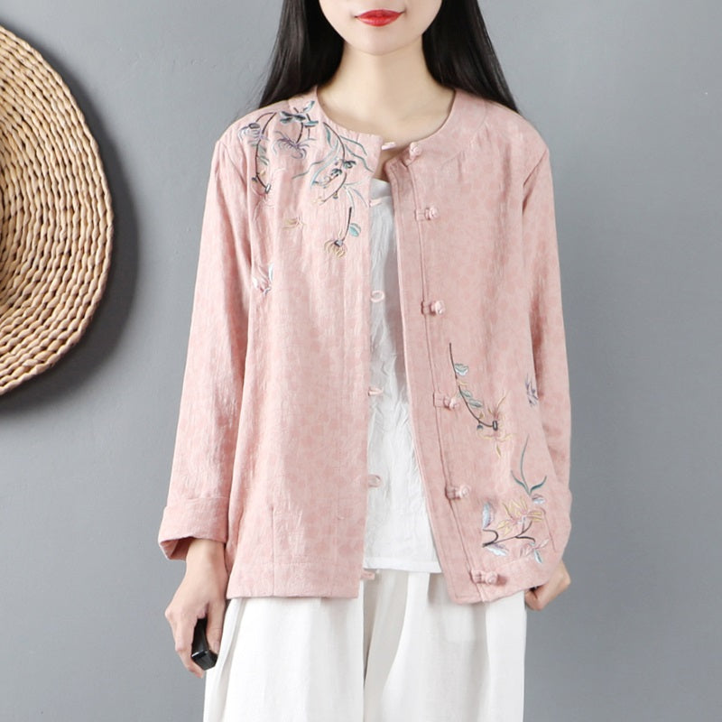 Chinese Style Clothing Women Blouse 2021 Floral Embroidery Chinese Shirt Cheongsam Top Cotton Female Tang Suit Chinese Top 10712