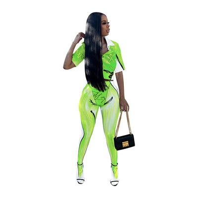 6sets Wholesale Items for Business Two Sets with Socks and Short Sleeves Women Tracksuit Fashion Print Shirt Outfits B9422