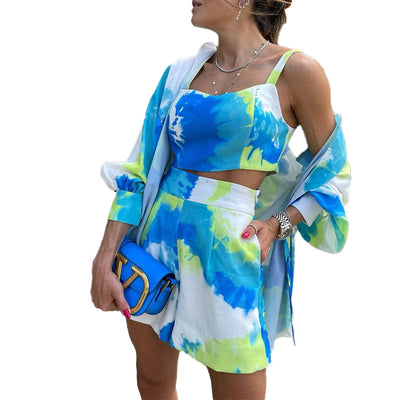 LFRVZ 2022 INS High-end Free Chiffon Shirt Set Young Shirt&amp;Short Full Sleeve + Short Pants 1 Piece Underwears Women 3 Piece Set