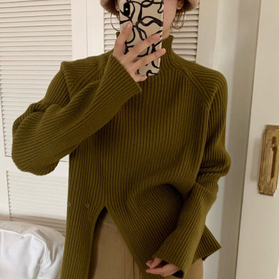 Women Sweater High-neck Long-sleeved Sweater Fashion Vintage Open Inside Knitted Pullover Long Sleeve Top Thick Sweaters Jumper