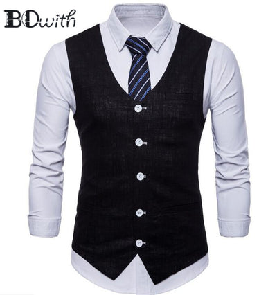 New Arrival Orange Men's Sleeveless Slim Fit Suit Vest Single Breasted Five Buttons Business Dating Wedding Dress Waistcoat