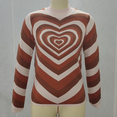 Knitted Sweater Women Long Sleeve Jumper Sweaters Heart Aesthetics Girls Sweet Pullover Casual Fashion Streetwear Female Clothes