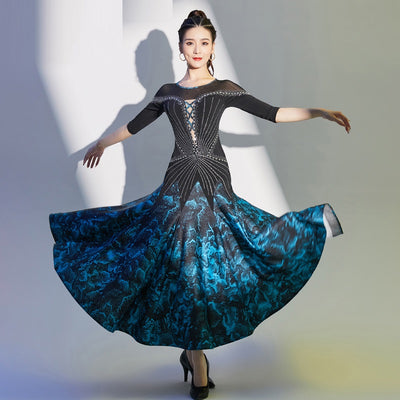 X081 Modern Dance Dress Women&#39;s Ballroom Dancing Suit Latin Dance Waltz Ballroom Dance Square Dance Diamond Rhinestones Suit