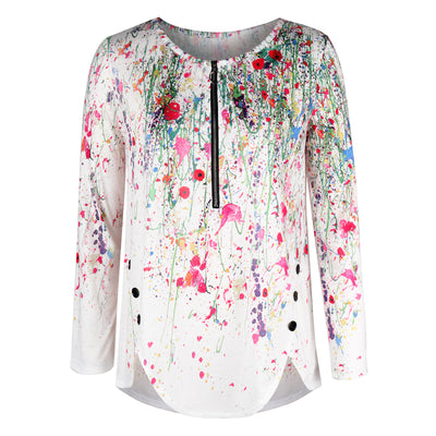 European and American spring and autumn new women's fashion slim zipper long-sleeved top T-shirt