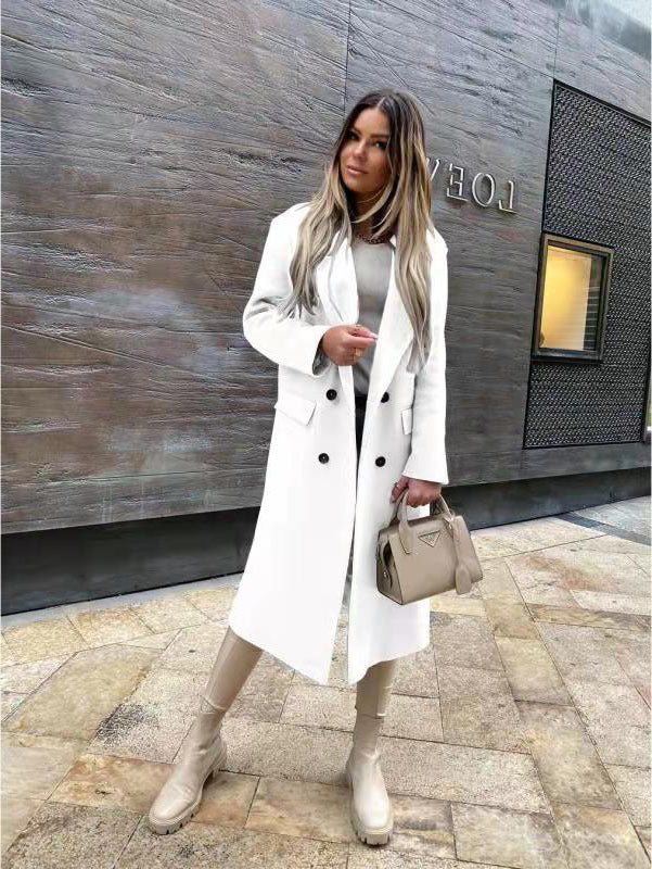 2022 autumn and winter long-sleeved suit collar double-breasted Nizi coat women&#39;s