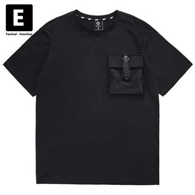 Black Cargo Tshirt Men Summer T Shirt Harajuku Techwear Short Sleeve Tops Tees Male T-shirt Pocket Design Tactical Function