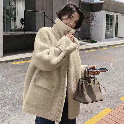 Hot Promotion 2022 New Lapel Autumn Winter Faux Lamb Wool Coat Short Loose Trendy Jacket Women Coat