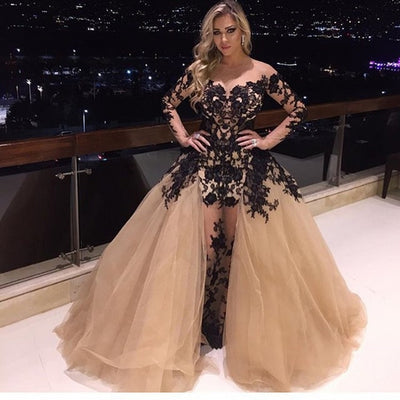 ערב שמלות Dubai Arabia Off Shoulder Long Sleeve Lace a-line Evening Gown Abendkleider Vestido De Festa Longo Celebrity Dresses