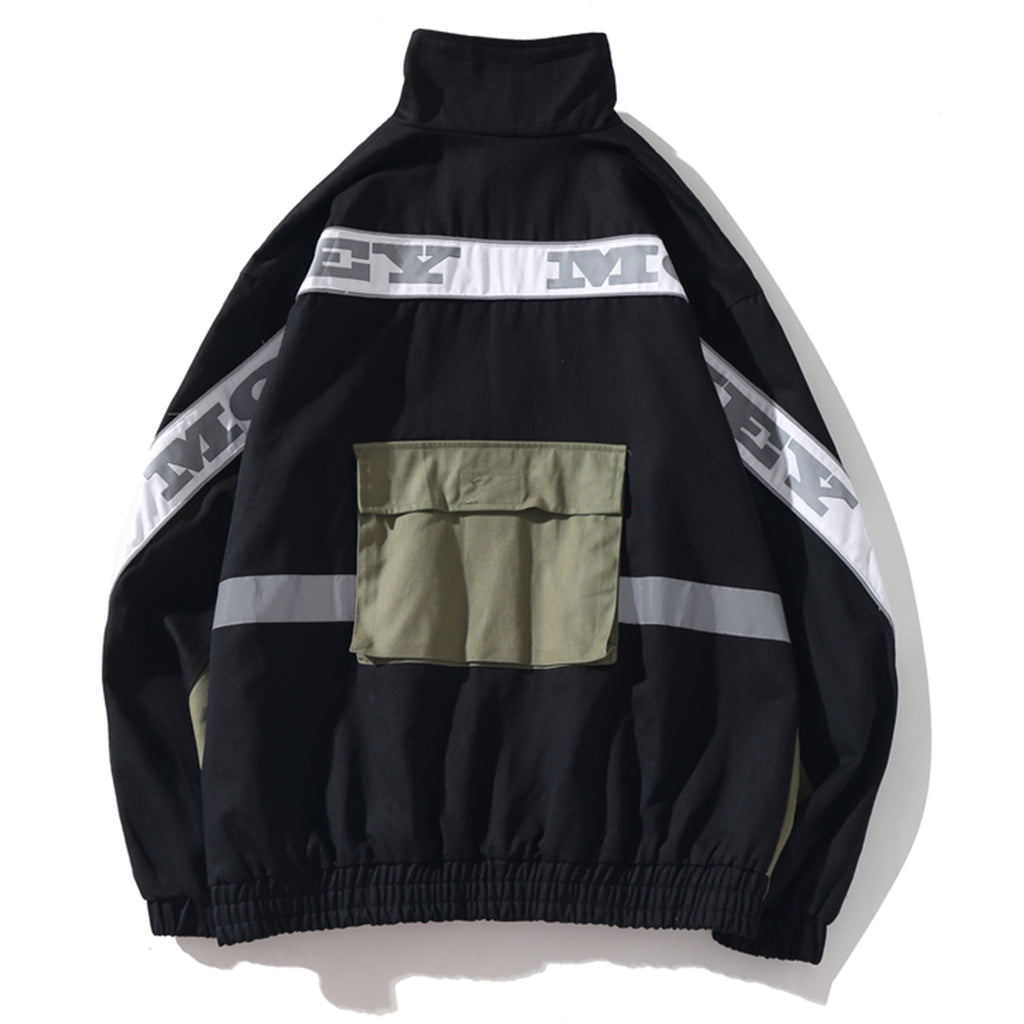 LACIBLE Patchwork Ribbons Multi Pockets Men Hooded Cargo Jackets Harajuku Streetwear Overcoats Casual Male Zipper Jacket Coats