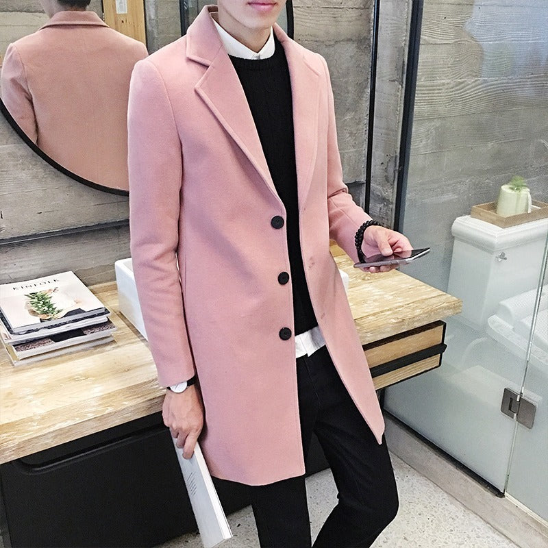 Men&#39;s Cotton Coat Autumn and Winter New Casual Long Windbreaker Jacket / Male Solid Color Single Breasted Trench Coat Jacket