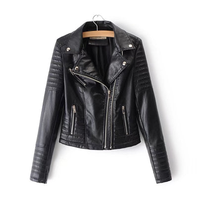 Red Black PU leather jacket women motorcycle biker jacket moto vintage faux leather jacket pink coat fall plus size Winter 2021
