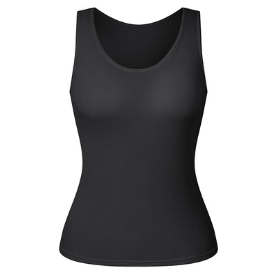 Tank Tops for Women with Built in Bra Basic Solid Wide Straps Camisole Sleeveless Layer Top Stretch Casual Undershirts Cami Vest
