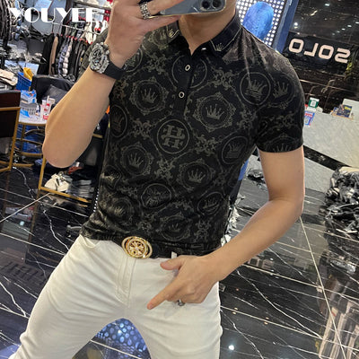 Trendy Short Sleeved Men's Brand Embroidered Print Slim Lapel Polo 2022 Summer New Top Male Luxurious High-quality Man Clothing