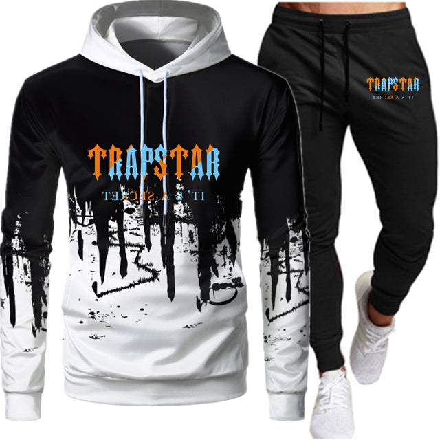 Tracksuit TRAPSTAR Brand Printed Sportswear Men Warm Two Pieces Set Loose Hoodie Sweatshirt + Pants Set Hoodie jogging