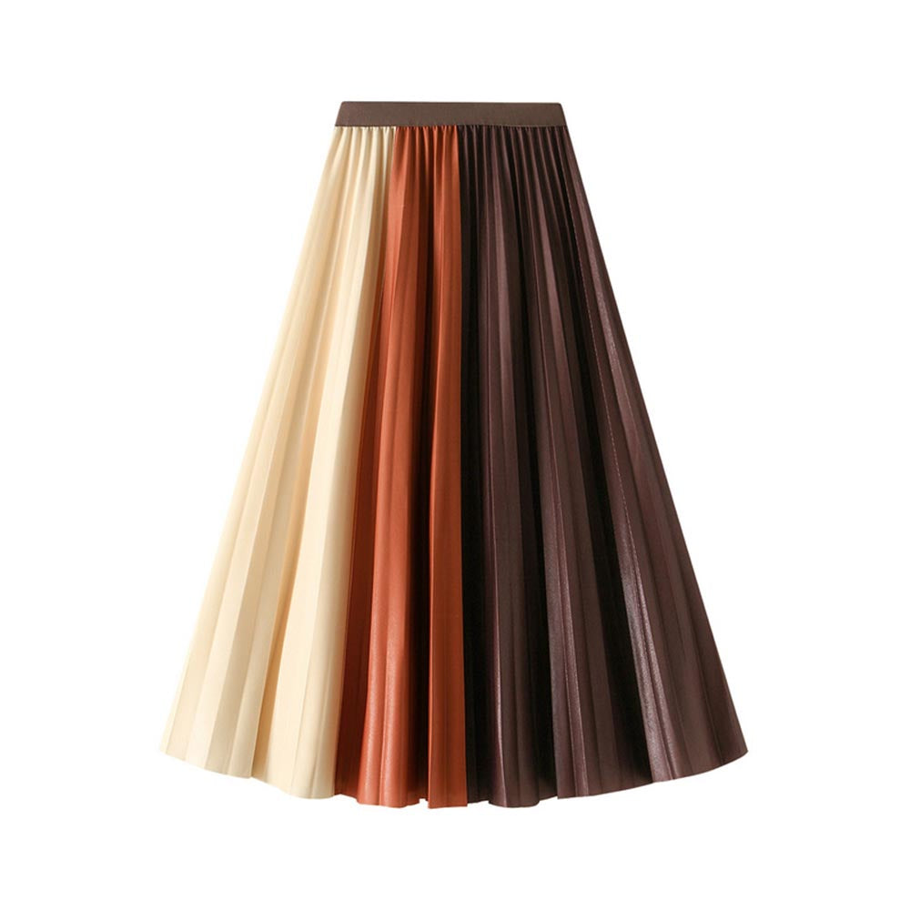 women female autumn 2021 new two-color pleated long skirt VD2461 temperament big swing skirt winter